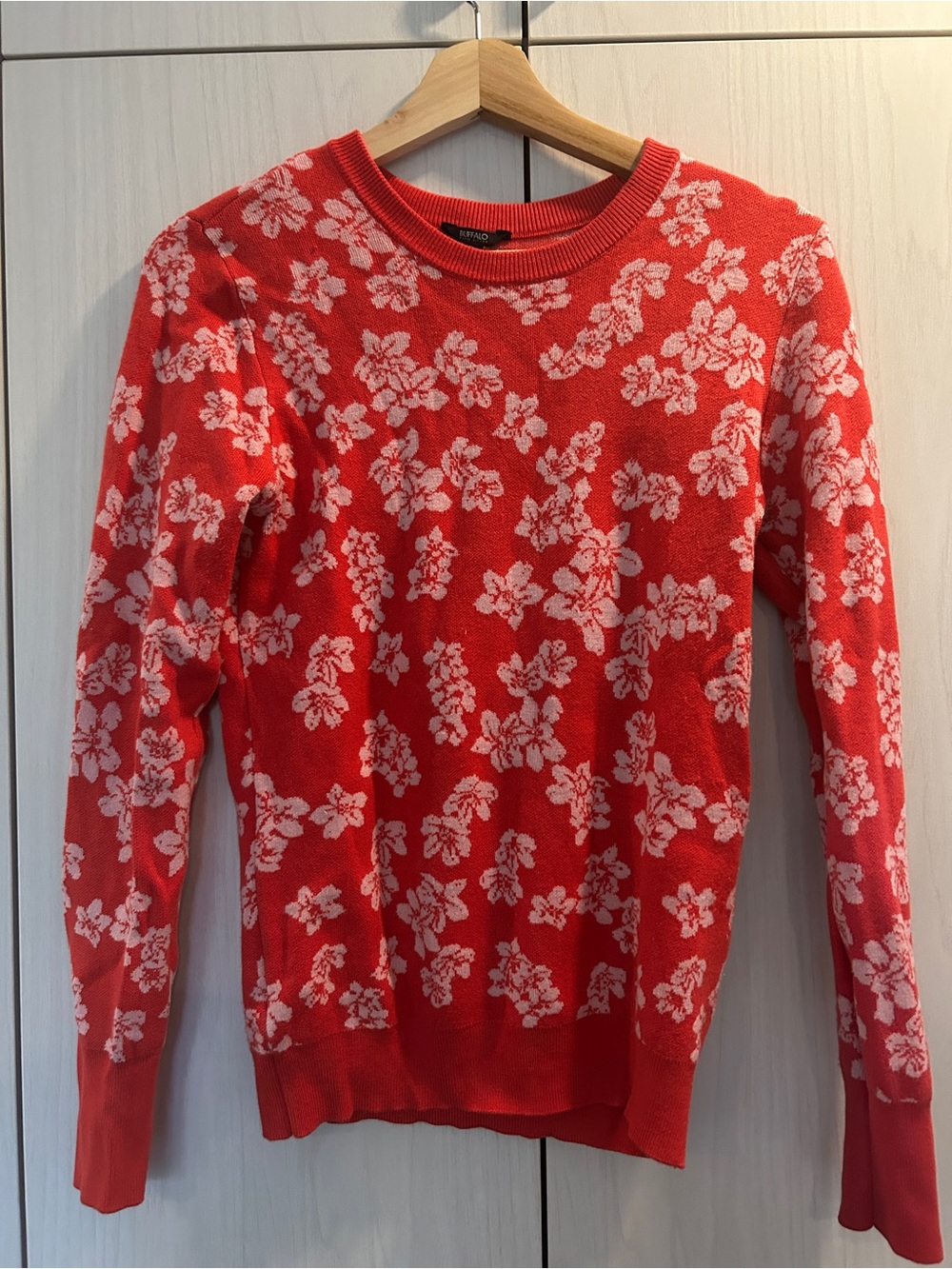 Buffalo David Bitton Red and White Floral Crewneck Sweater